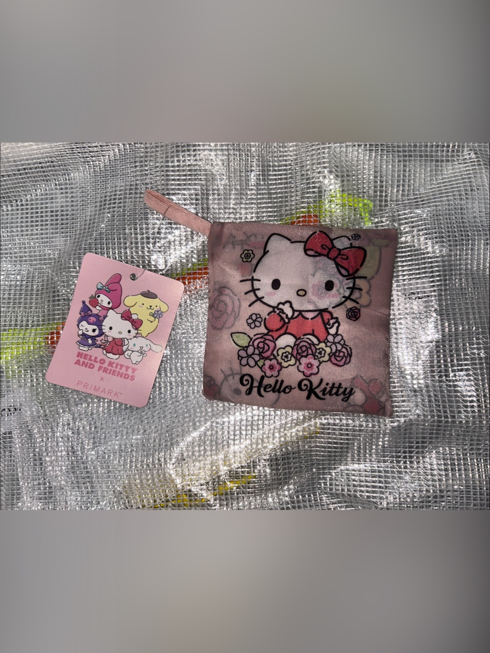 Hello Kitty X Primark Pink Floral Compact Foldable Tote. NWT.